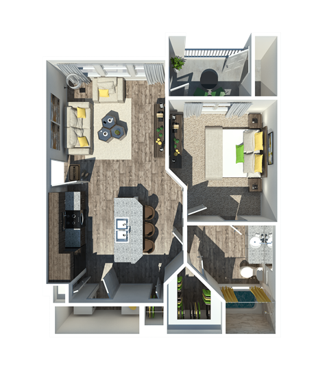 Floor plan for 1 bed, 1 bath, 626 sqft